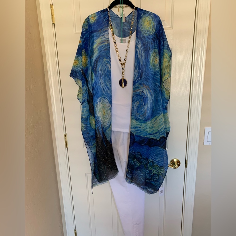 NWT Museum Art Ruana Rhuana Kimono Cover-Up OS “Starry Night” - Picture 4 of 11